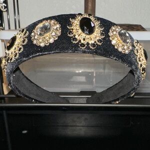 Elegant Black and Gold Embellished Headband